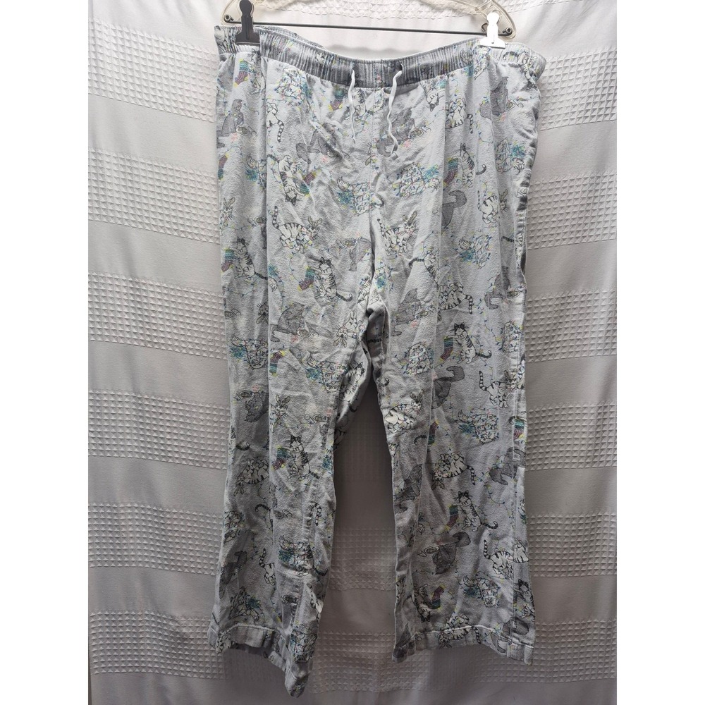 Old Navy Pajama Pants Womens XL Gray Cat Christmas Lights Drawstring Piling 8318